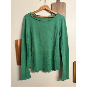 Free People Beach Kelly Green Knit Long Sleeve Pullover Cabo Sweater Medium NWT